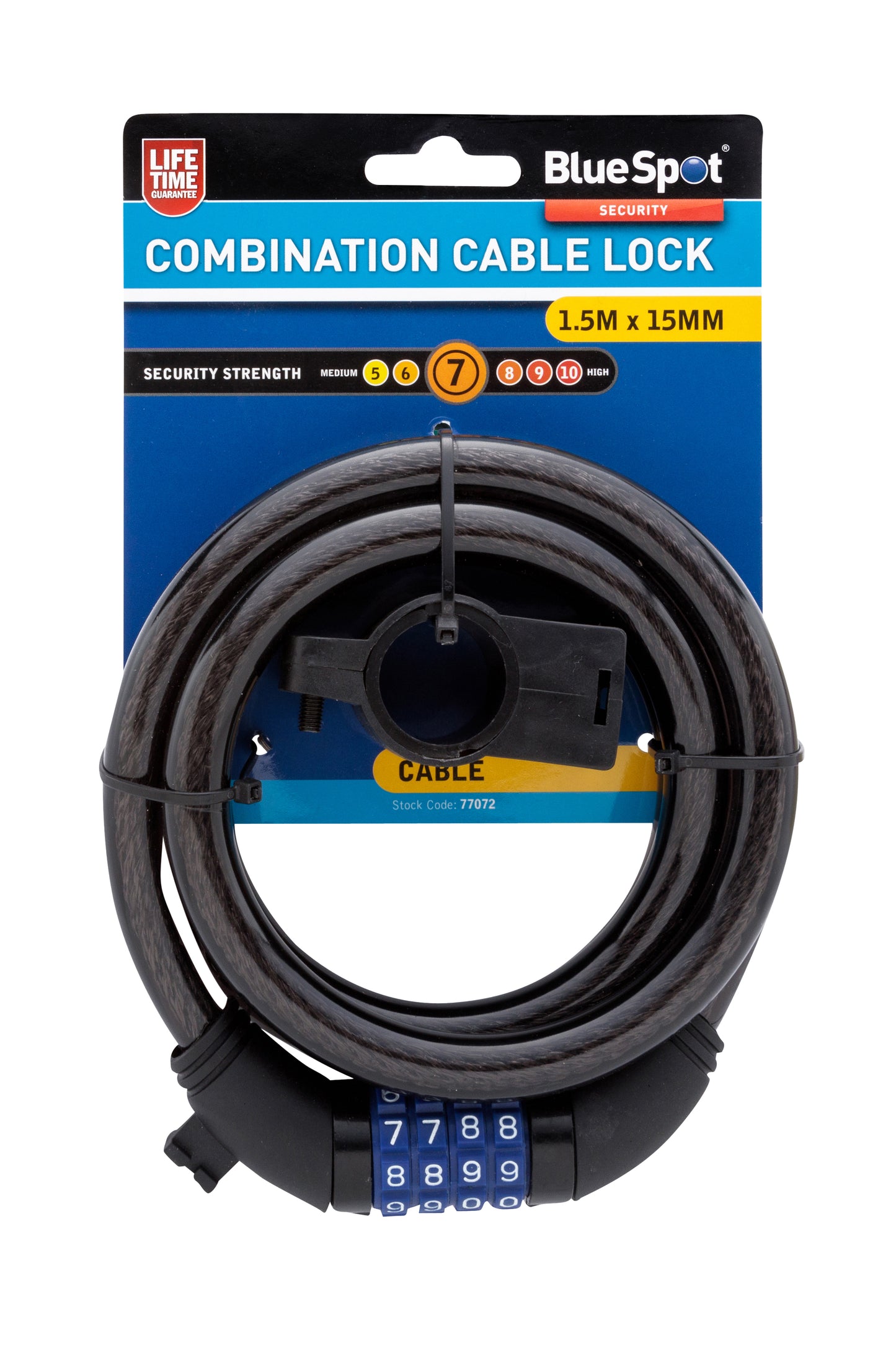 BlueSpot 1.5m x 15mm Combination Cable Lock 77072