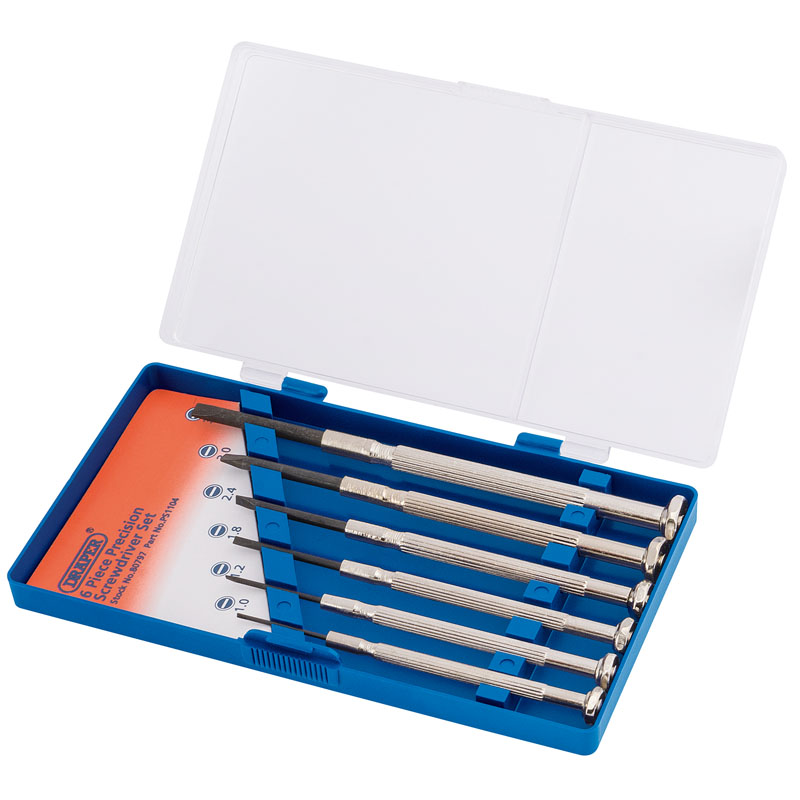 Draper Precision Screwdriver Set, 6 x Plain Slot (6 Piece) DRA-80797
