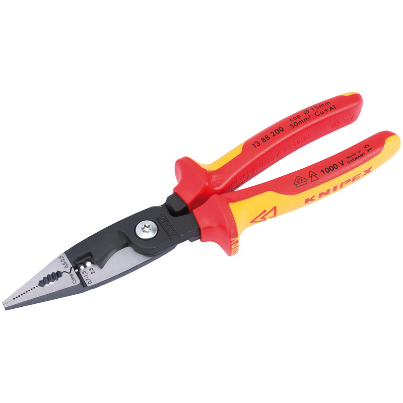 Knipex 13 88 200UKSBE Fully Insulated Electricians Universal Installation Pliers, 200mm DRA-80803