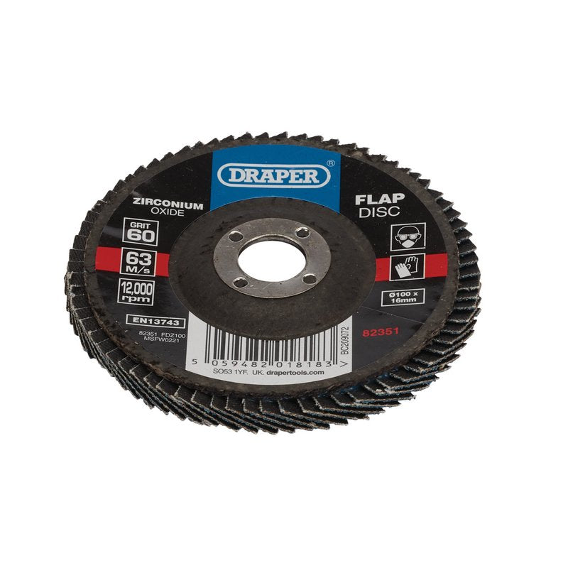 Draper Zirconium Oxide Flap Disc, 100 x 16mm, 60 Grit DRA-82351
