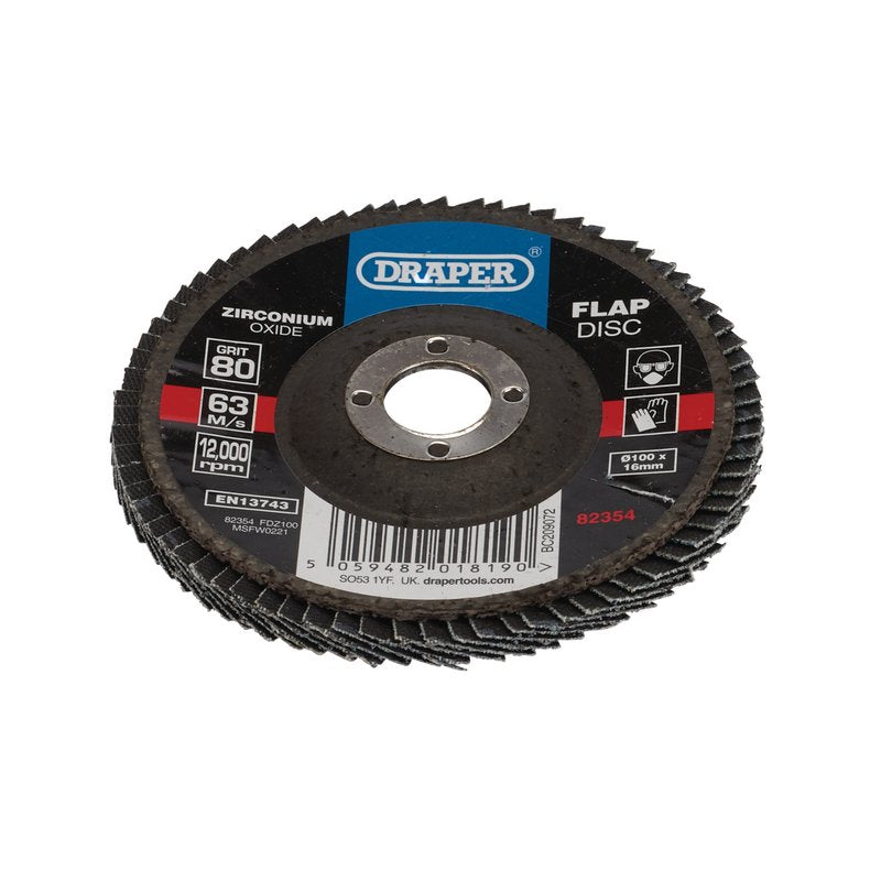 Draper Zirconium Oxide Flap Disc, 100 x 16mm, 80 Grit DRA-82354
