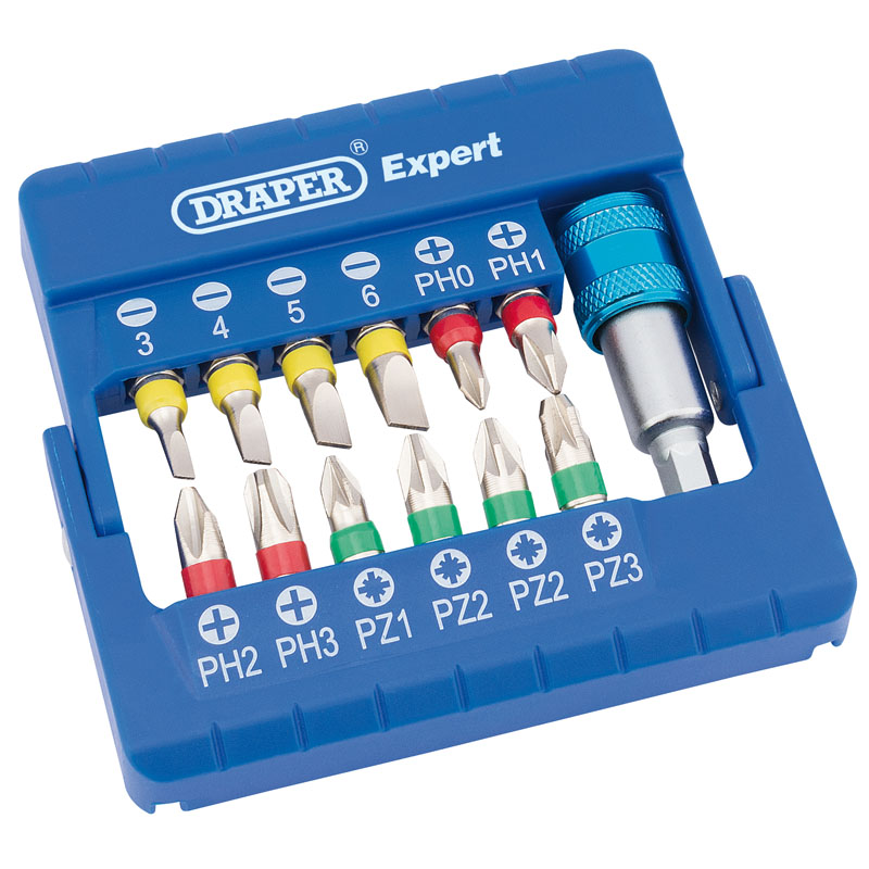 Draper Coloured Screwdriver Bit Set With Magnetic Holder (13 Piece) DRA-82401