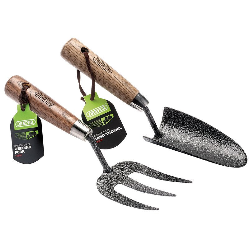 Draper Carbon Steel Heavy Duty Hand Fork and Trowel Set with Ash Handles (2 Piece) DRA-83776