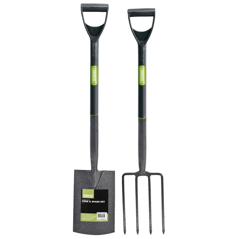 Draper Carbon Steel Garden Fork and Spade Set, Black DRA-83971