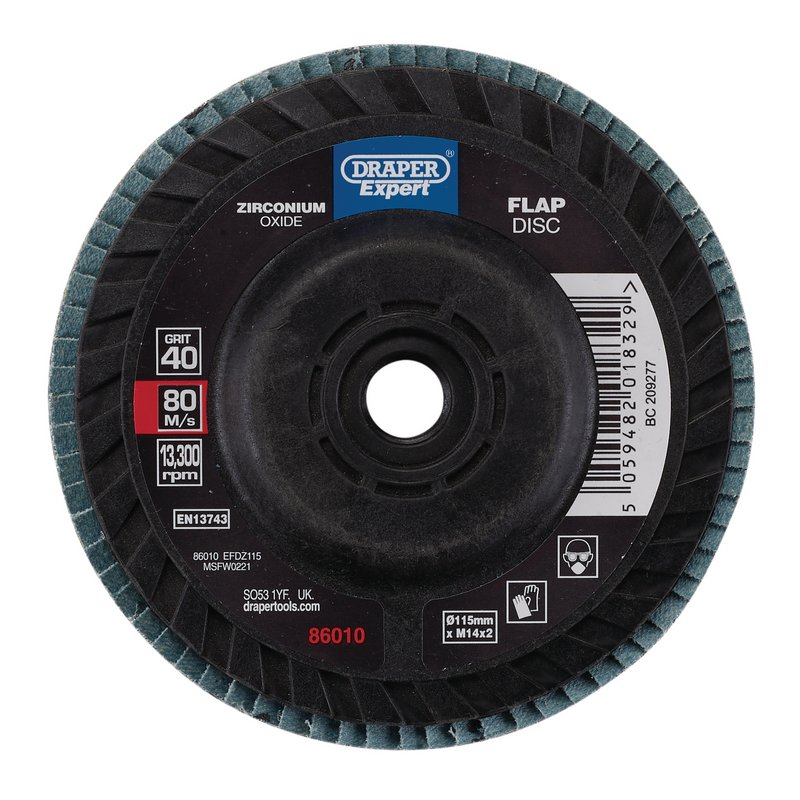 Draper Expert Zirconium Oxide Flap Disc, 115mm, M14, 40 Grit DRA-86010