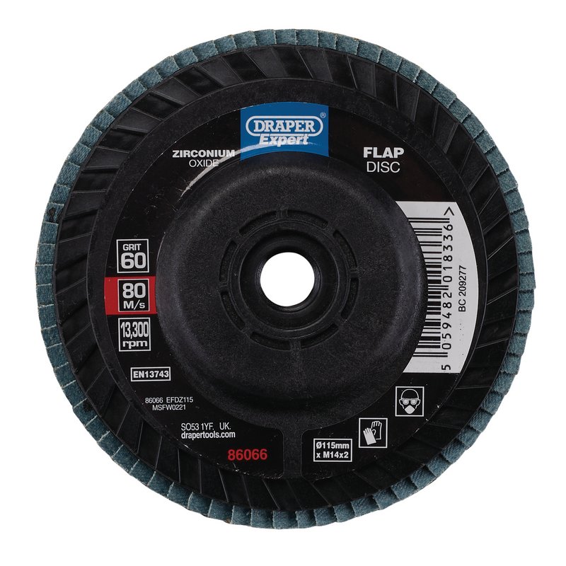 Draper Expert Zirconium Oxide Flap Disc, 115mm, M14, 60 Grit DRA-86066