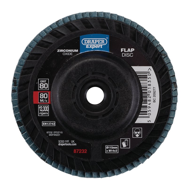 Draper Expert Zirconium Oxide Flap Disc, 115mm, M14, 80 Grit DRA-87232
