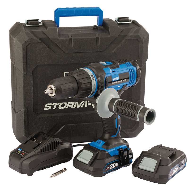 Draper Storm Force 20V Combi Drill, 2 x 2.0Ah Batteries, 1 x Charger DRA-89523