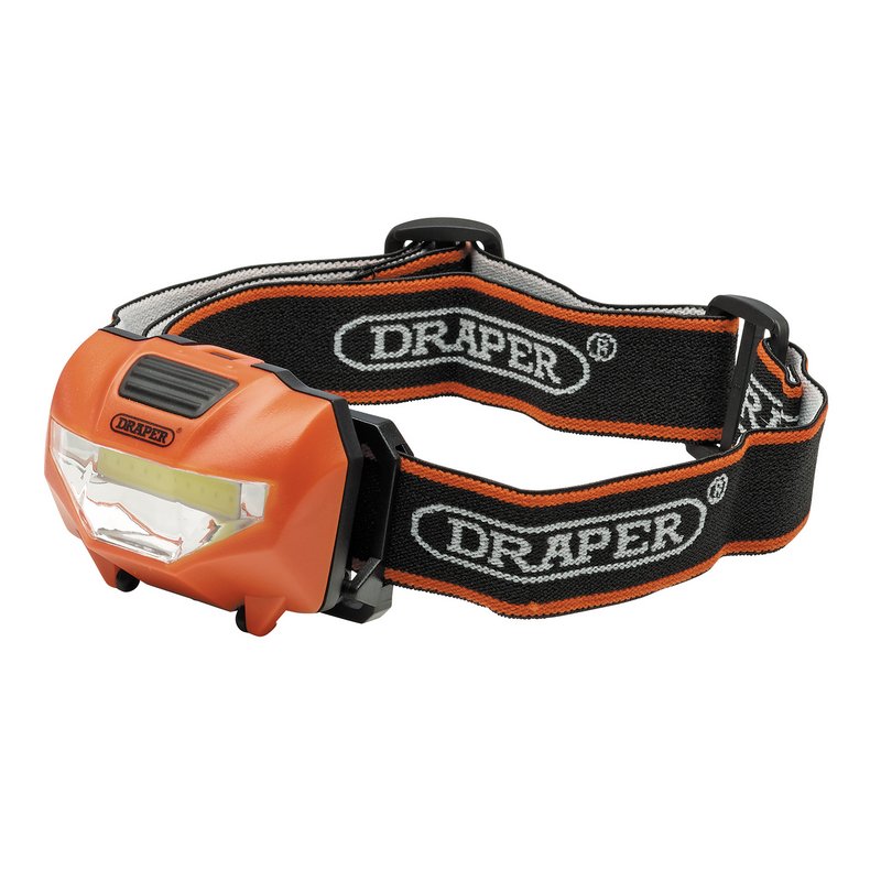 Draper COB LED Head Torch, 3W, 3 x AAA Batteries Supplied (Dispenser of 9) DRA-90072