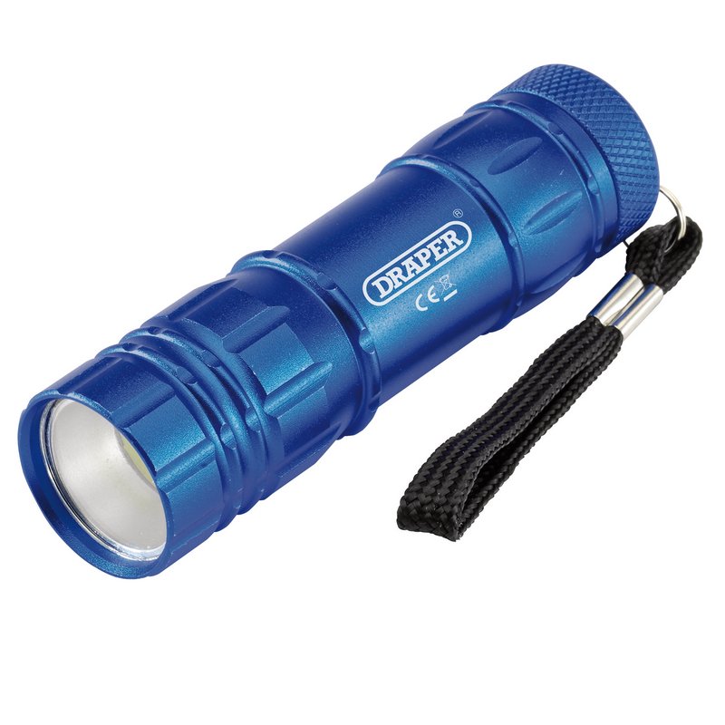 Draper COB LED Aluminium Hand Torch, 3 x AAA Batteries Supplied DRA-90103
