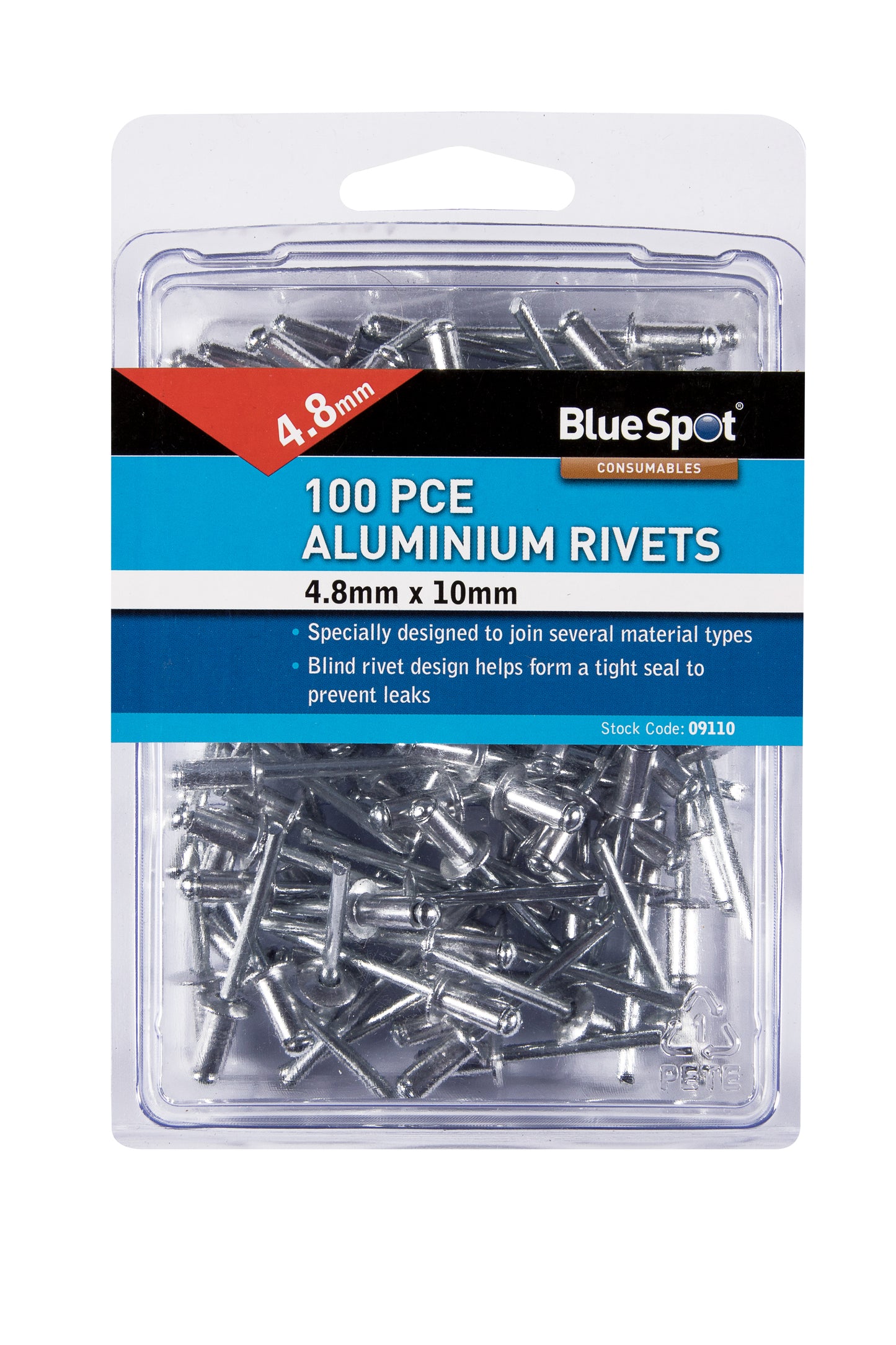 BlueSpot 100 PCE 4.8mm X 10mm Aluminium Rivets 09110