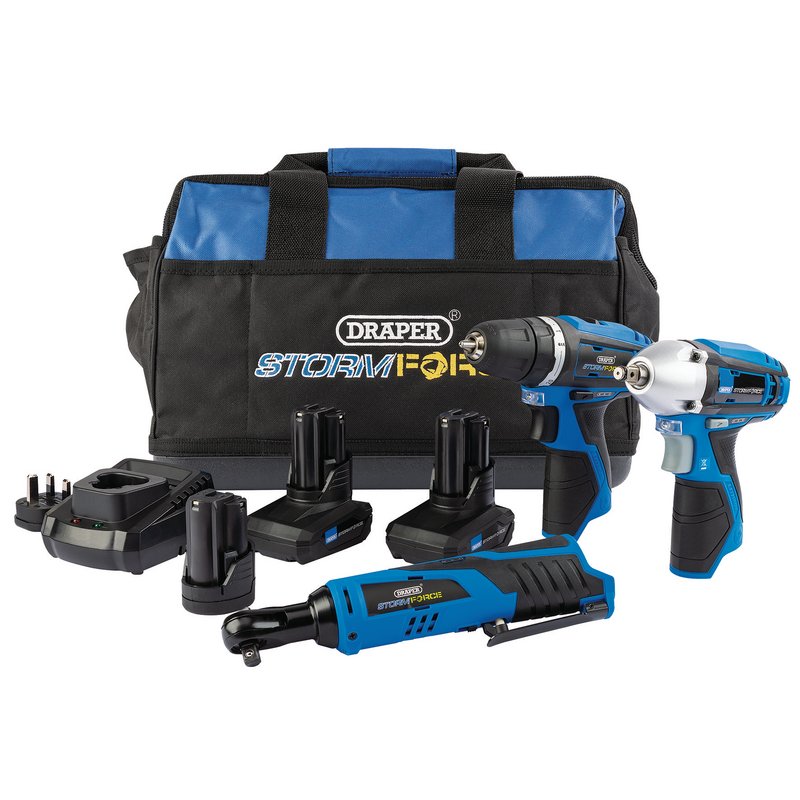 Draper Storm Force® ; 10.8V Power Interchange Drill Driver Kit (+2x 4Ah Batteries, 1 x 1.5Ah battery, Charger and Bag) DRA-93521