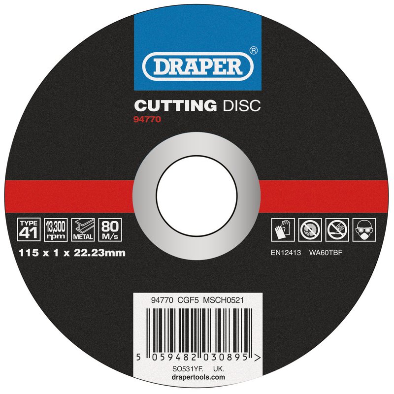Draper Metal Cutting Disc, 115 x 1 x 22.23mm DRA-94770
