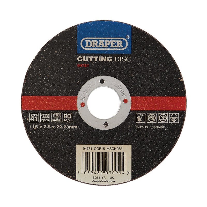 Draper Flat Stone Cutting Disc, 115 x 2.5 x 22.23mm DRA-94781