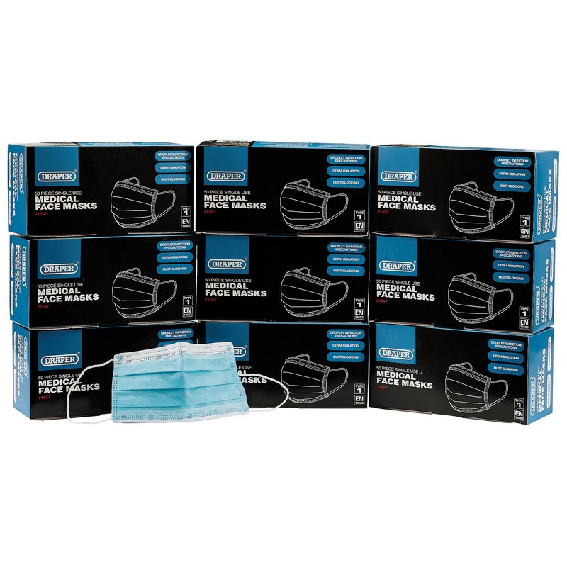 Draper Single Use Medical Face Masks - Bulk Buy (50 Piece) DRA-96574