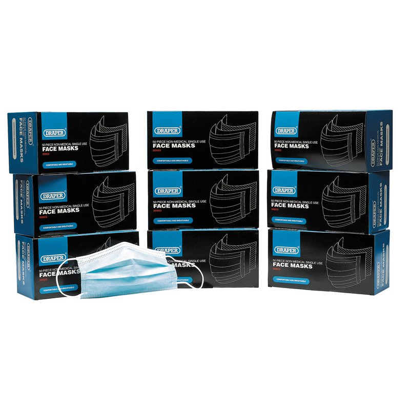 Draper Disposable Face Masks - Bulk Buy (Pack of 50) DRA-96754