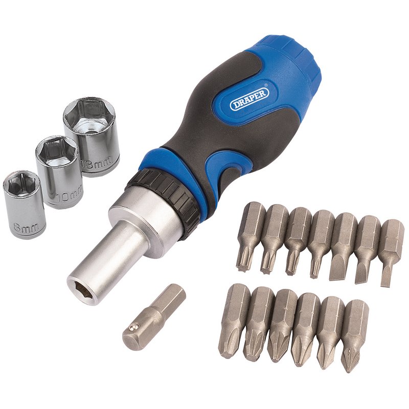 Draper Stubby Ratchet Screwdriver and Bit Set, Special Edition - Workshop Brew (18 Piece) DRA-99413