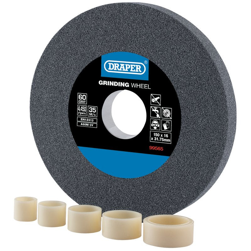 Draper Aluminium Oxide Bench Grinding Wheel, 150 x 16mm, 60g DRA-99565