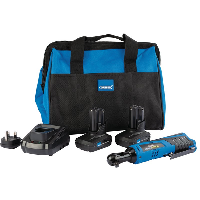 Draper Storm Force® ; 10.8V Power Interchange Reversible Ratchet Kit (+2x 4Ah Batteries, Charger and Bag) DRA-99720