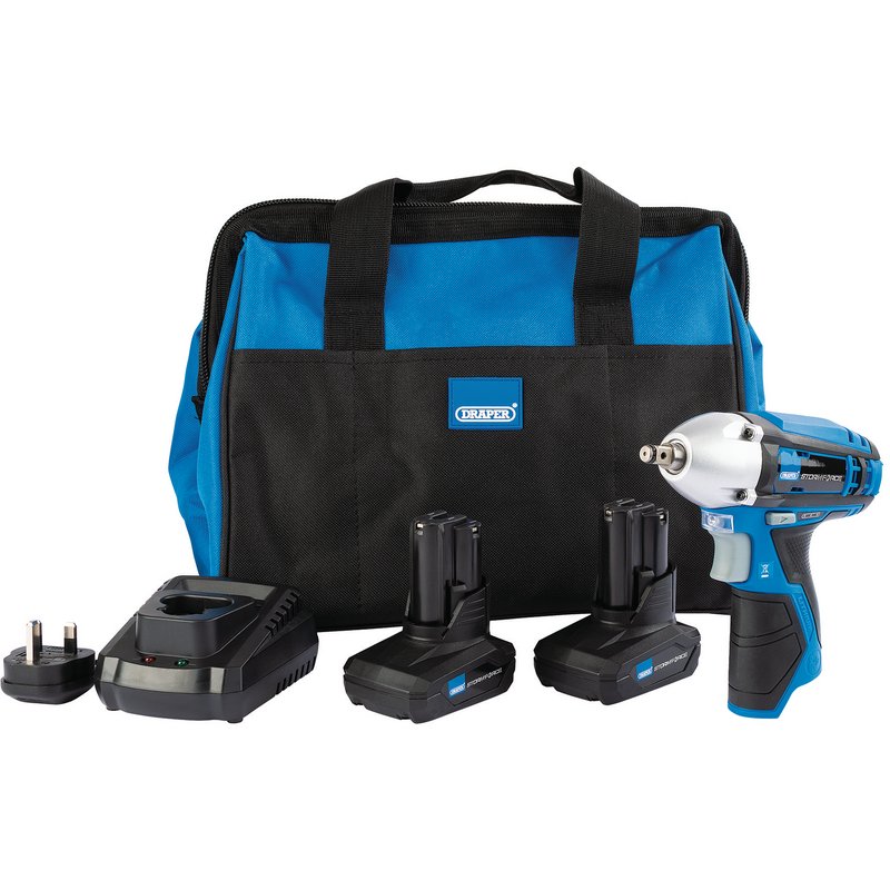Draper Storm Force® ; 10.8V Power Interchange Impact Wrench Kit (+2x 4Ah Batteries, Charger and Bag) DRA-99721