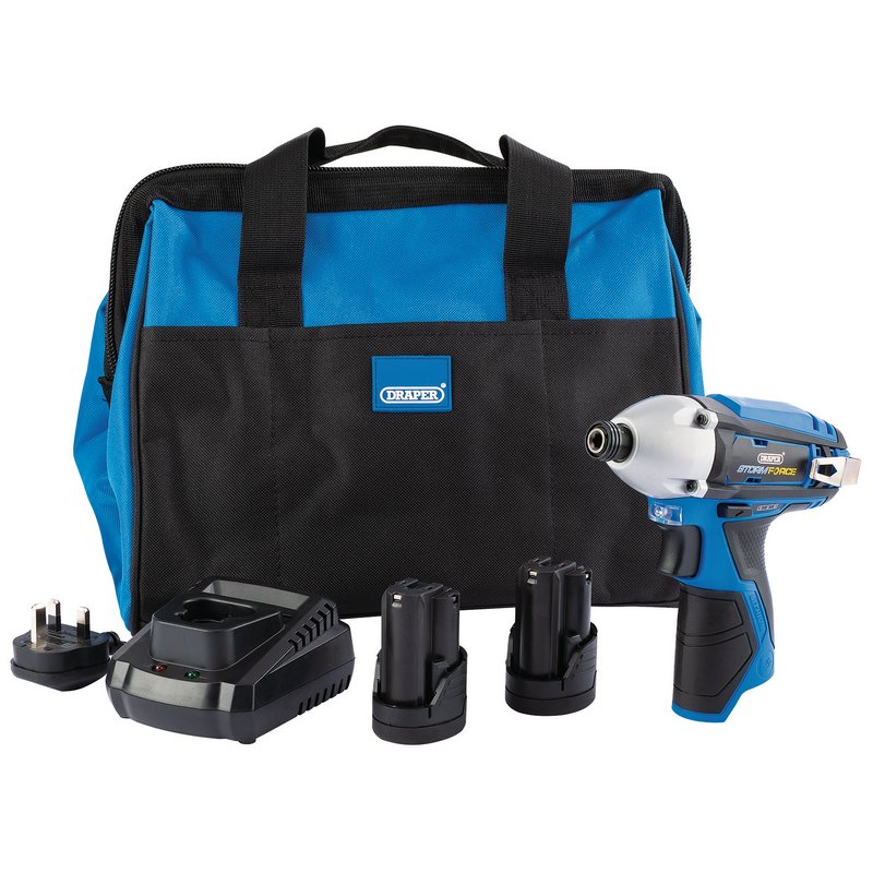 Draper Storm Force® ; 10.8V Power Interchange Impact Driver Kit (+2x 1.5Ah Batteries, Charger and Bag) DRA-99724