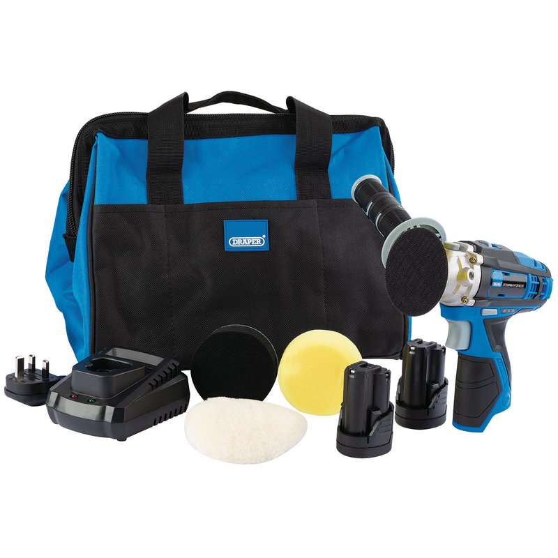 Draper Storm Force® ; 10.8V Power Interchange Mini Polisher Kit (+2x 1.5Ah Batteries, Charger and Bag) DRA-99725
