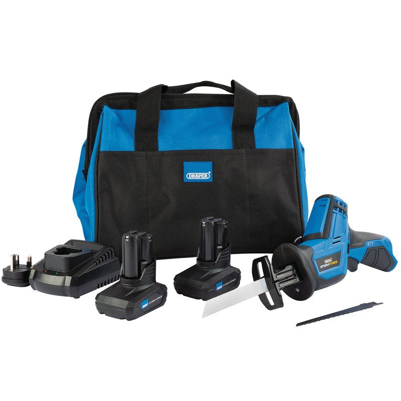 Draper Storm Force® ; 10.8V Power Interchange Reciprocating Saw Kit (+2 x 4Ah Batteries, Charger and Bag) DRA-99728