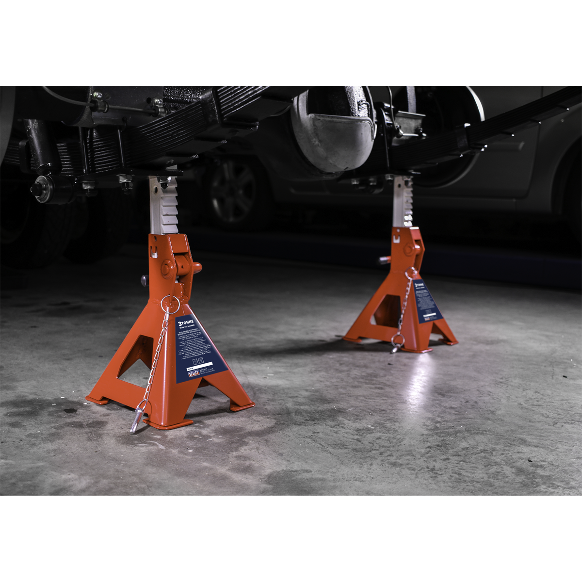Sealey Auto Rise Ratchet Axle Stands (Pair) 3tonne Capacity per Stand AAS3000