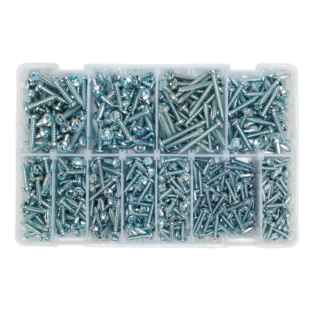 Sealey 700pc Self Tapping Pan Head Pozi Screw Assortment - DIN 7981CZ AB063STPH