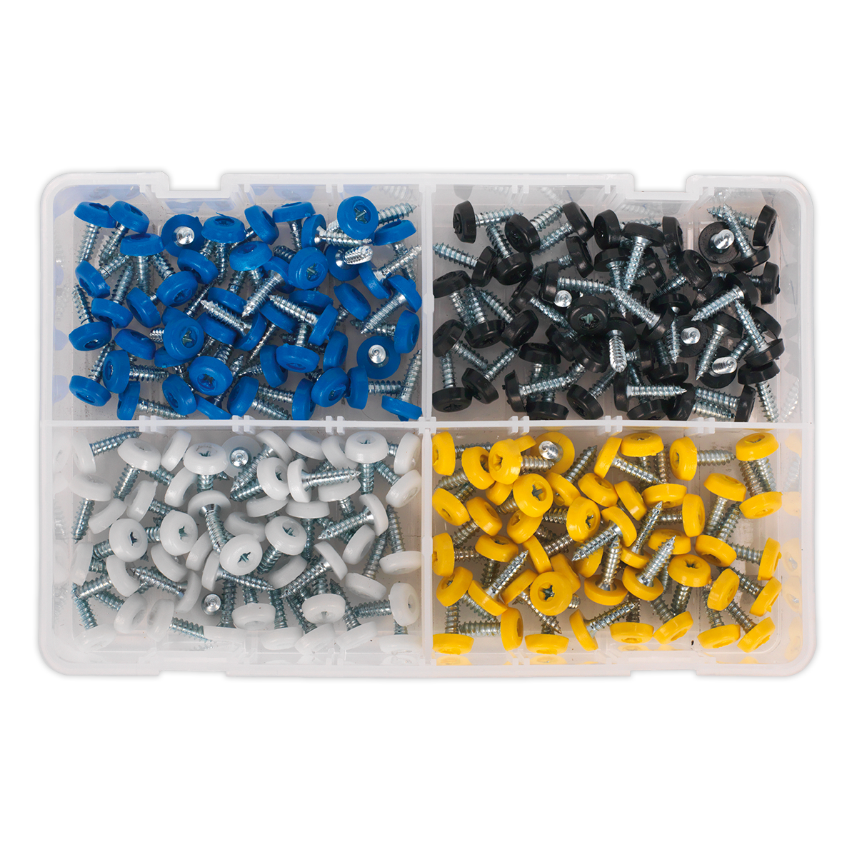 Sealey 200pc Numberplate Screw Assortment Plastic Enclosed Head AB076NP