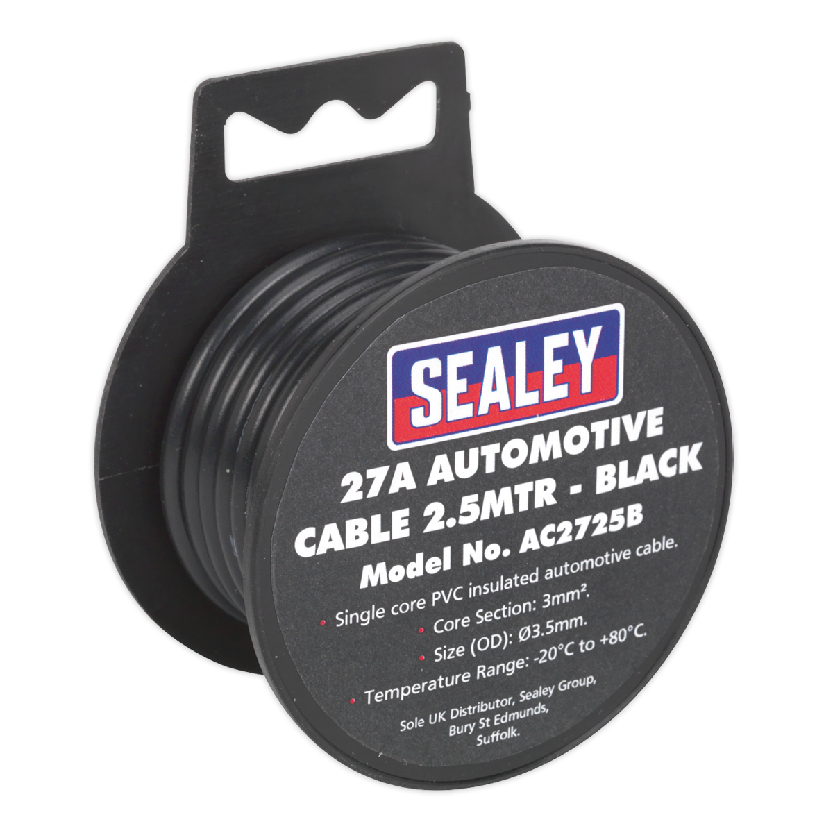 Sealey 2.5m 27A Thick Wall Automotive - Black AC2725B