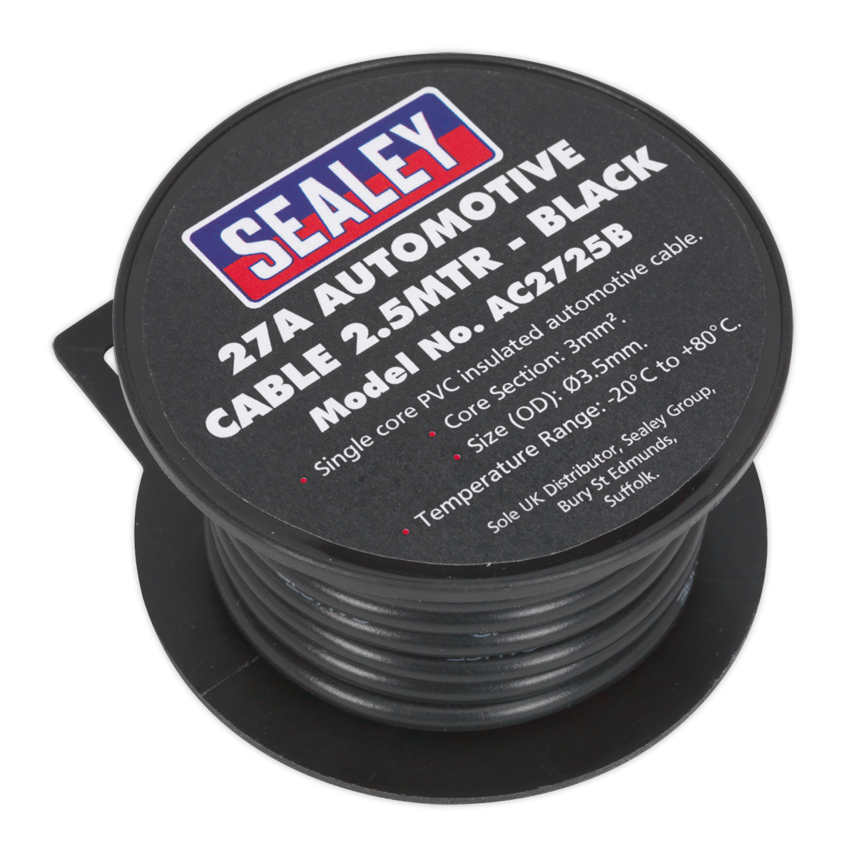 Sealey 2.5m 27A Thick Wall Automotive - Black AC2725B
