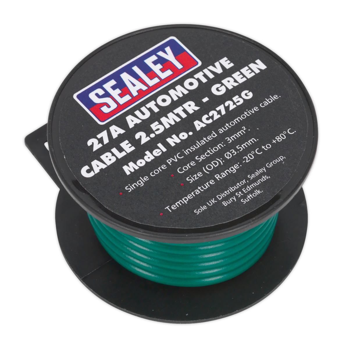 Sealey 2.5m 27A Thick Wall Automotive Cable - Green AC2725G