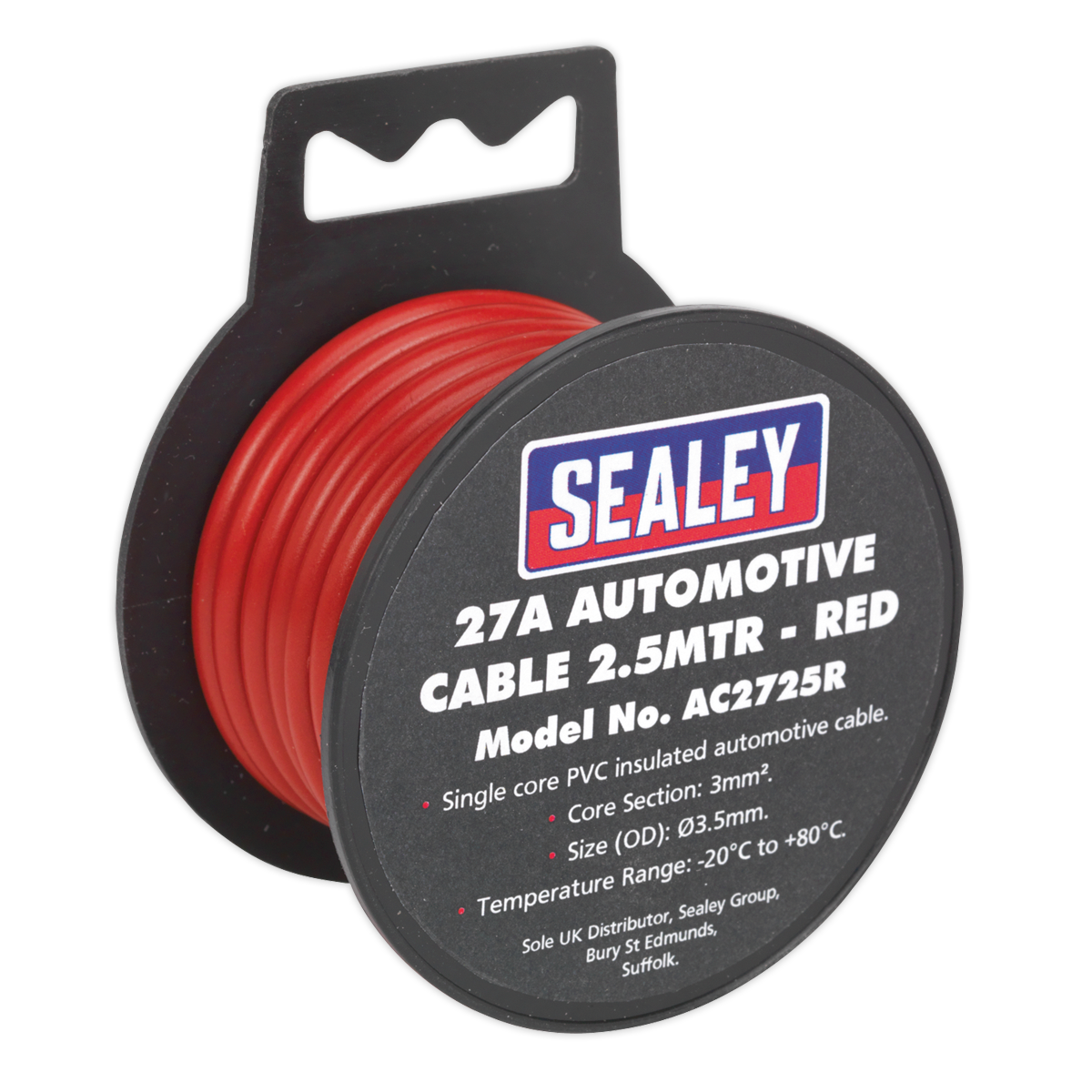 Sealey 2.5m 27A Thick Wall Automotive Cable - Red AC2725R