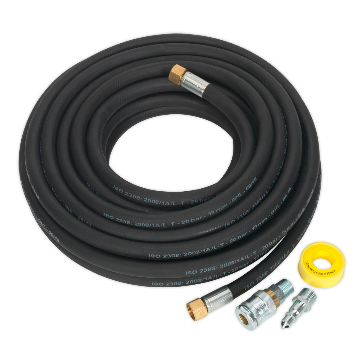 Sealey 15m x Ø13mm High Flow Air Hose Kit with 100 Series Adaptors AHK04