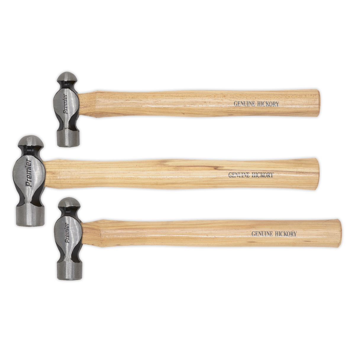 Sealey 3pc Ball Pein Hammer Set with Hickory Shafts AK203