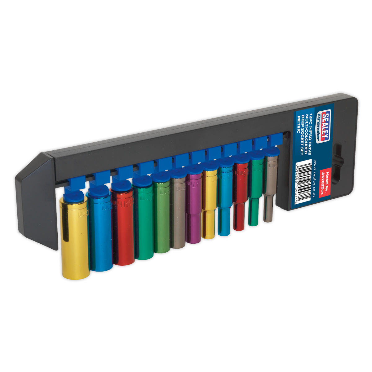 Sealey 12pc 1/4"Sq Drive Deep Multi-Coloured Socket Set AK282D