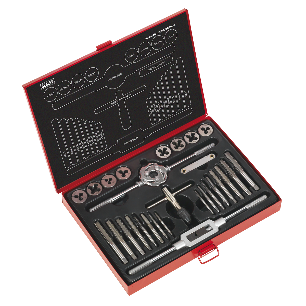 Sealey 28pc Tap & Die Set Split Dies - Imperial BSW AK3028BSW