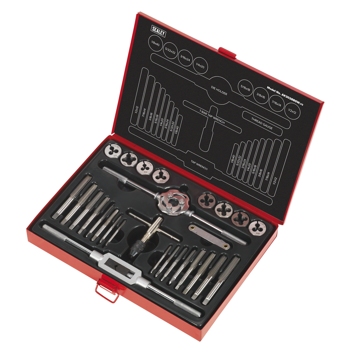 Sealey 28pc Tap & Die Set Split Dies - Imperial BSW AK3028BSW