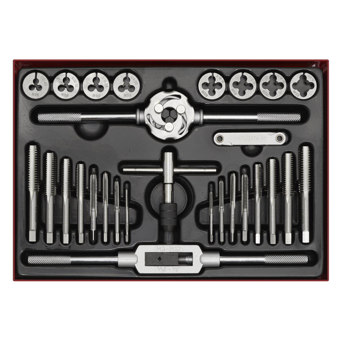 Sealey 28pc Tap & Die Set Split Dies - Imperial BSW AK3028BSW