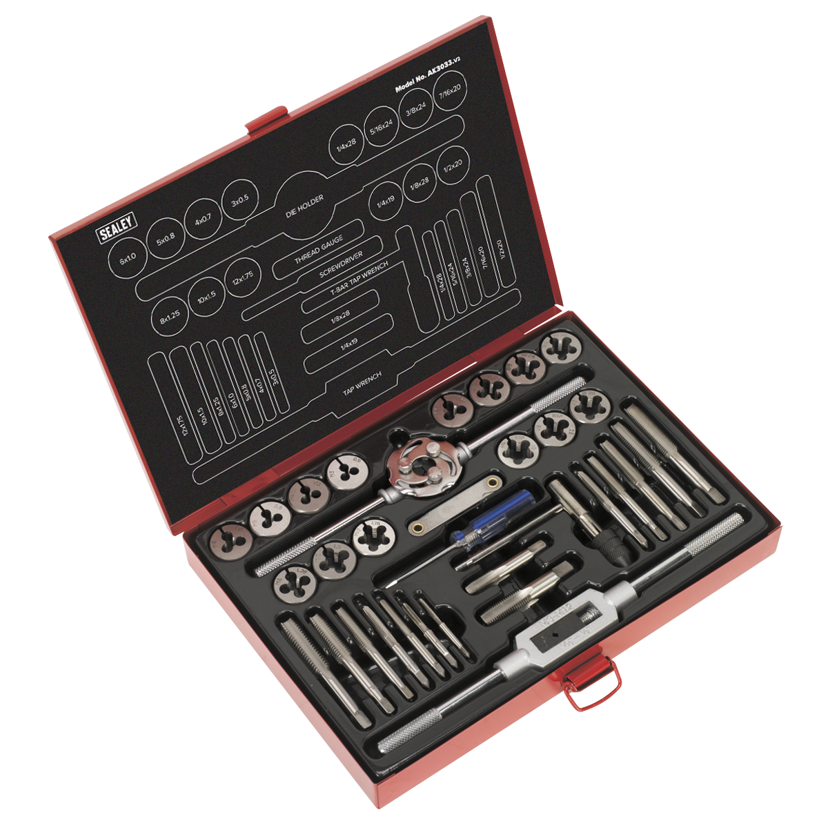 Sealey 33pc Tap & Die Set Split Dies - Metric/UNF/BSP AK3033