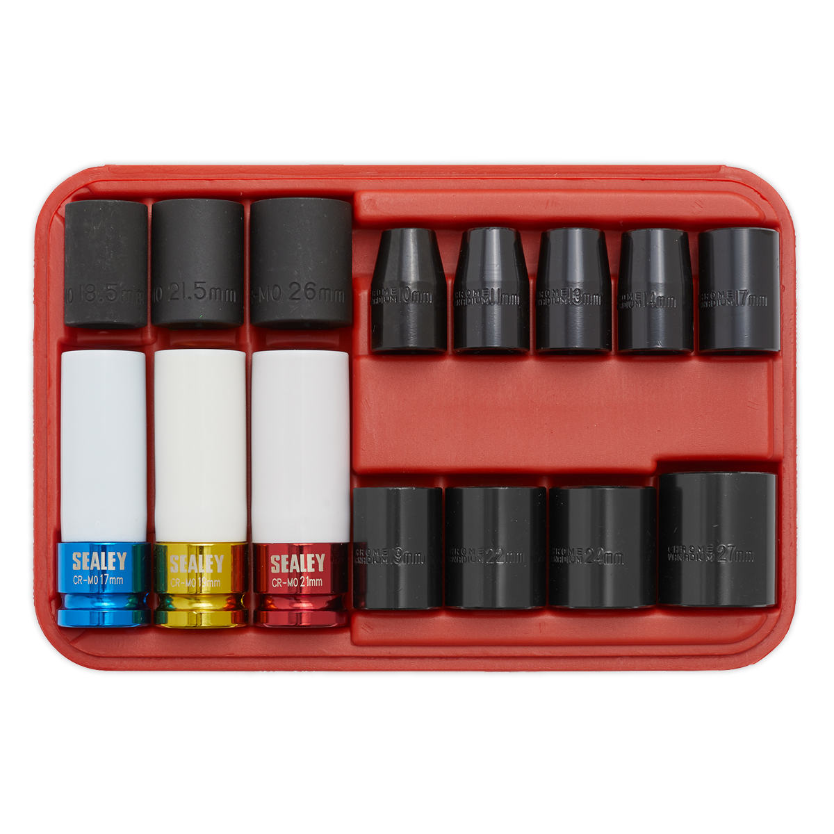 Sealey 15pc 1/2"Sq Drive Impact Socket & Wheel Nut Remover Set AK5615M