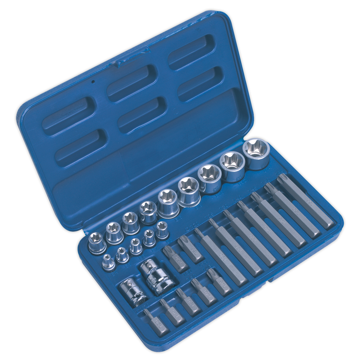 Sealey 30pc 1/4", 3/8" & 1/2"Sq Drive TRX-Star* Socket & Bit Set AK619