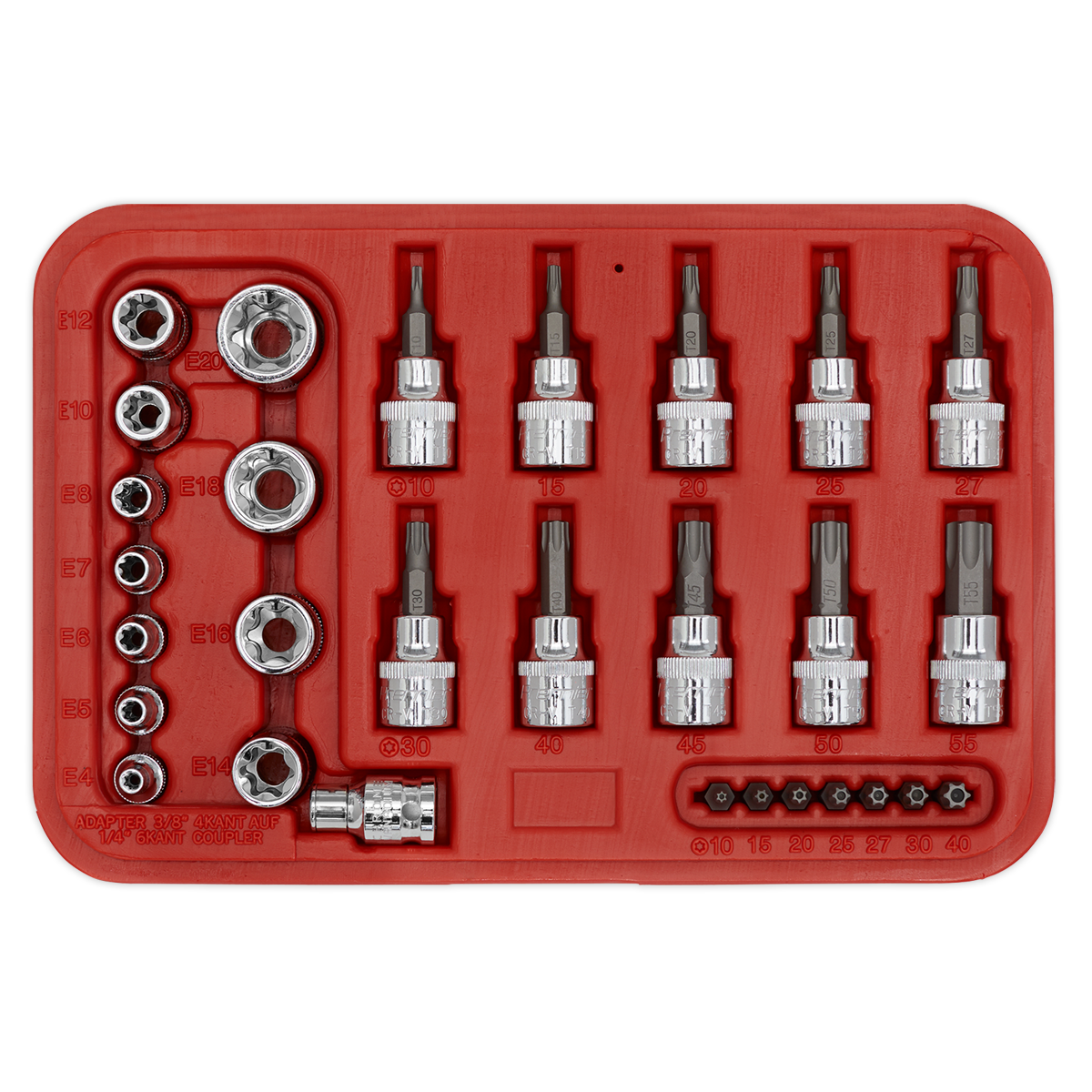 Sealey 29pc 1/4" & 3/8"Sq Drive TRX-Star* Socket & Security Bit Set AK6193