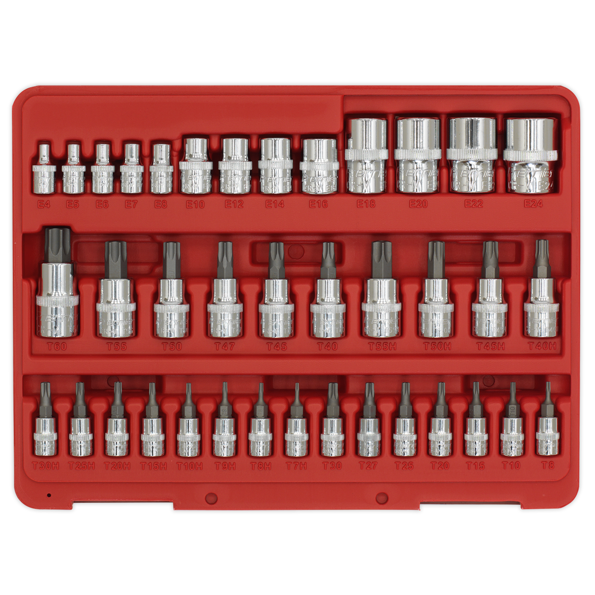 Sealey 38pc 1/4", 3/8" & 1/2"Sq Drive TRX-Star* Socket & Security Socket Bit Set AK6197