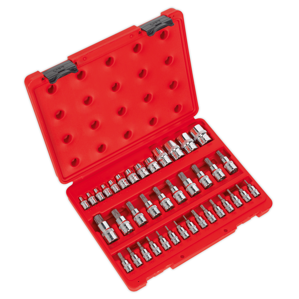 Sealey 38pc 1/4", 3/8" & 1/2"Sq Drive TRX-Star* Socket & Security Socket Bit Set AK6197