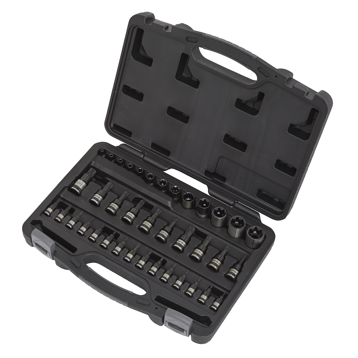 Sealey 38pc 1/4", 3/8" & 1/2"Sq Drive TRX-Star* Socket & Security Socket Bit Set - Black Series AK6197B