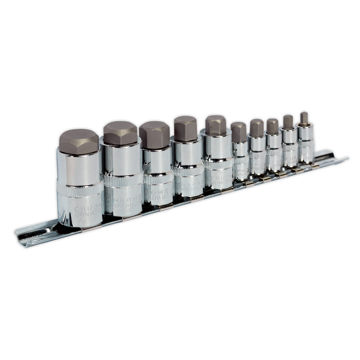 Sealey 10pc 1/4", 3/8" & 1/2"Sq Drive Hex Socket Bit Set - Stubby AK6229