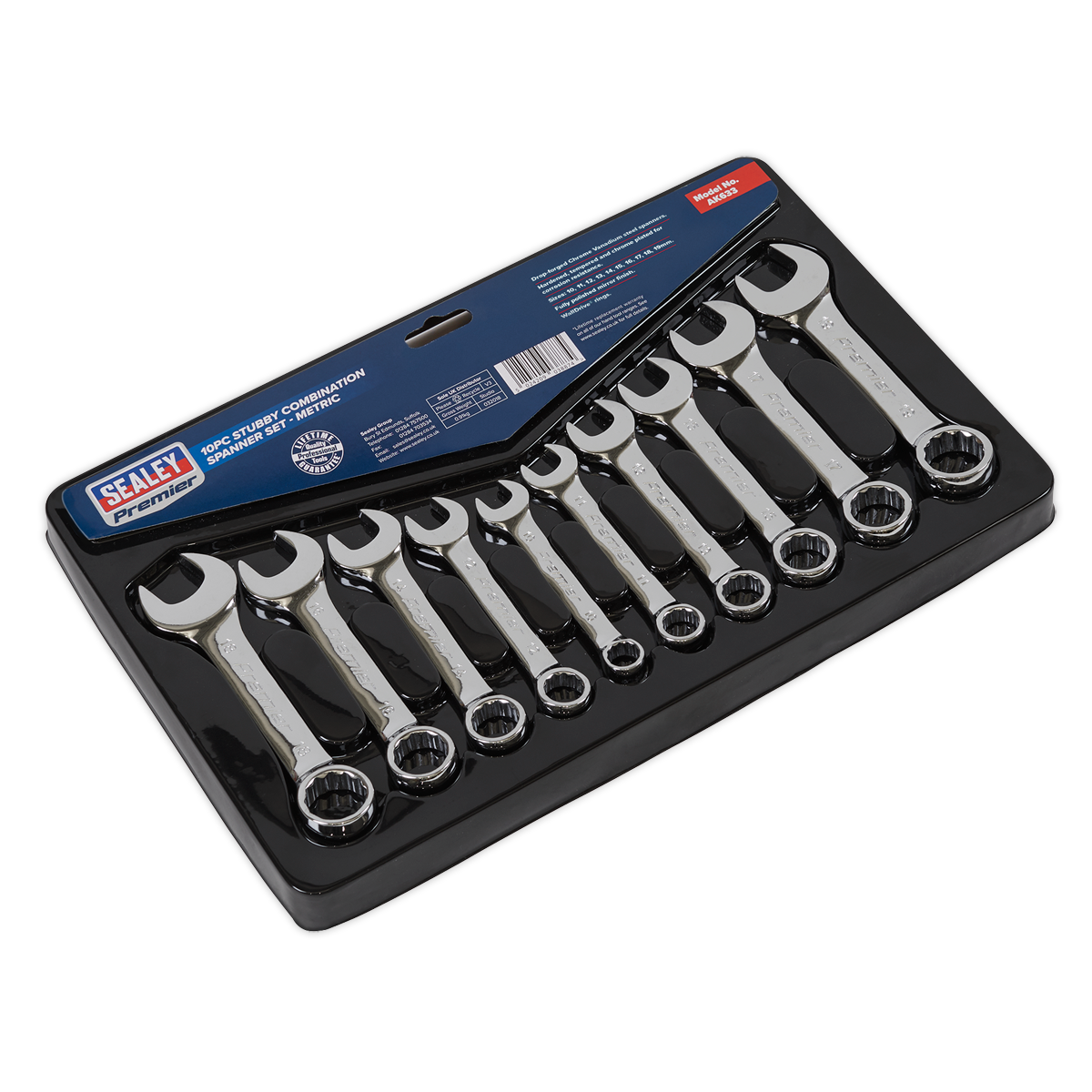 Sealey 10pc Stubby Combination Spanner Set AK633