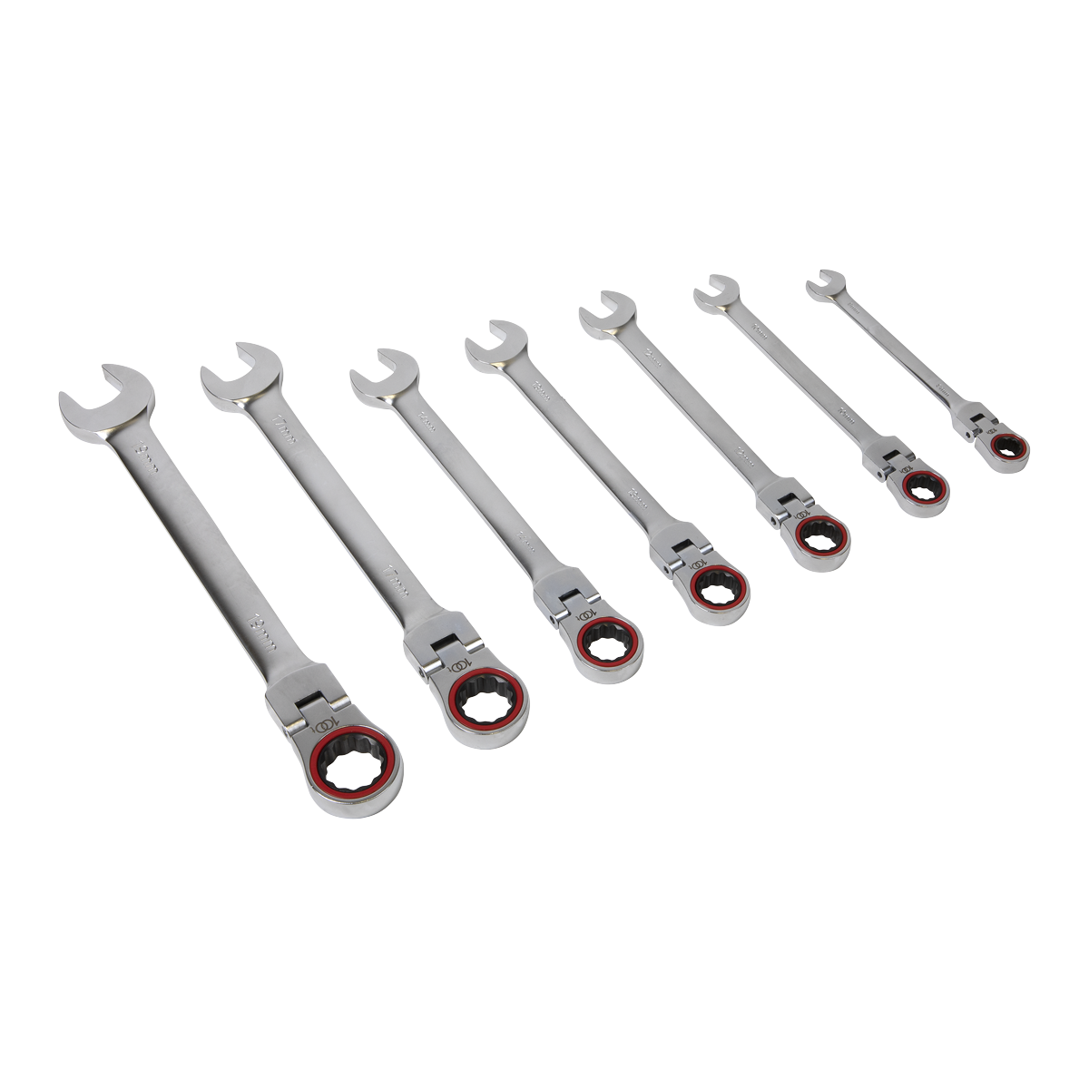 Sealey 7pc Flexi-Head Ratchet Combination Spanner Set - Platinum Series AK63943